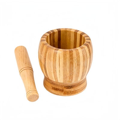 Decopatent - Bamboe Vijzel met Stamper Ø10 cm - Duurzame Houten Vijzel Set - Kruiden & Specerijen Malen - Keuken Accessoire Bamboo