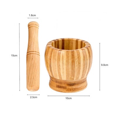 Decopatent - Bamboe Vijzel met Stamper Ø10 cm - Duurzame Houten Vijzel Set - Kruiden & Specerijen Malen - Keuken Accessoire Bamboo