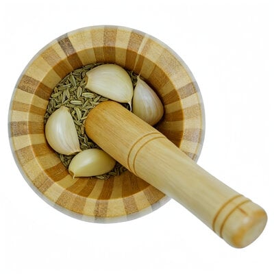 Decopatent - Bamboe Vijzel met Stamper Ø10 cm - Duurzame Houten Vijzel Set - Kruiden & Specerijen Malen - Keuken Accessoire Bamboo