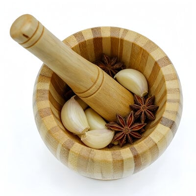 Decopatent - Bamboe Vijzel met Stamper Ø10 cm - Duurzame Houten Vijzel Set - Kruiden & Specerijen Malen - Keuken Accessoire Bamboo