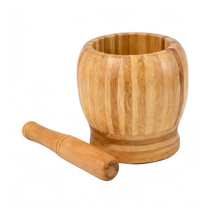 Decopatent - Bamboe Vijzel met Stamper Ø11 cm - Duurzame Houten Vijzel Set - Kruiden & Specerijen Malen - Keuken Accessoire Bamboo