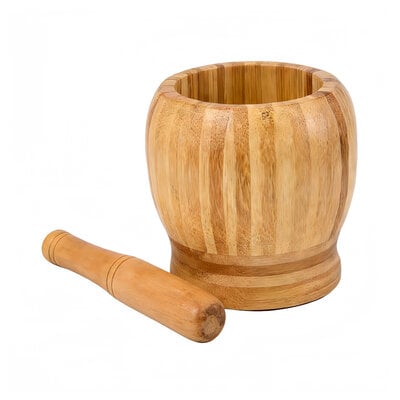 Decopatent - Bamboe Vijzel met Stamper Ø11 cm - Duurzame Houten Vijzel Set - Kruiden & Specerijen Malen - Keuken Accessoire Bamboo