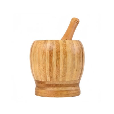Decopatent - Bamboe Vijzel met Stamper Ø11 cm - Duurzame Houten Vijzel Set - Kruiden & Specerijen Malen - Keuken Accessoire Bamboo