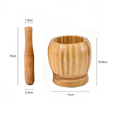Decopatent - Bamboe Vijzel met Stamper Ø11 cm - Duurzame Houten Vijzel Set - Kruiden & Specerijen Malen - Keuken Accessoire Bamboo