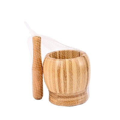 Decopatent - Bamboe Vijzel met Stamper Ø11 cm - Duurzame Houten Vijzel Set - Kruiden & Specerijen Malen - Keuken Accessoire Bamboo