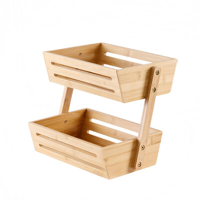 Decopatent - 2 Laags Dubbele Fruitschaal - Bamboe hout - Staande Fruitmand Etagere - Afm: 31 x 22 x 27.5 Cm.