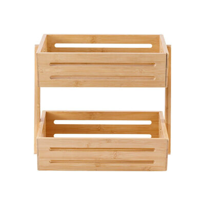 Decopatent - 2 Laags Dubbele Fruitschaal - Bamboe hout - Staande Fruitmand Etagere - Afm: 31 x 22 x 27.5 Cm.