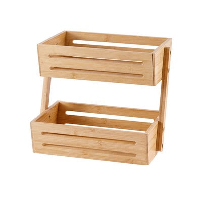 Decopatent - 2 Laags Dubbele Fruitschaal - Bamboe hout - Staande Fruitmand Etagere - Afm: 31 x 22 x 27.5 Cm.