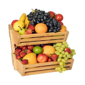 Decopatent - 2 Laags Dubbele Fruitschaal - Bamboe hout - Staande Fruitmand Etagere - Afm: 31 x 22 x 27.5 Cm.