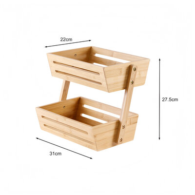 Decopatent - 2 Laags Dubbele Fruitschaal - Bamboe hout - Staande Fruitmand Etagere - Afm: 31 x 22 x 27.5 Cm.