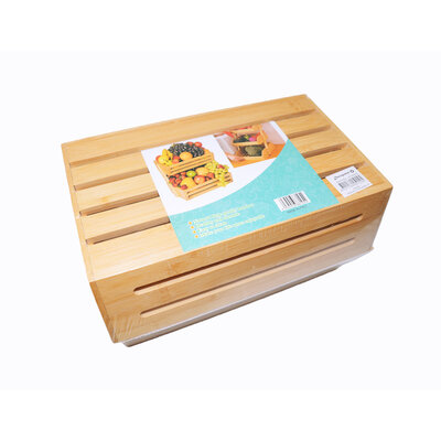 Decopatent - 2 Laags Dubbele Fruitschaal - Bamboe hout - Staande Fruitmand Etagere - Afm: 31 x 22 x 27.5 Cm.