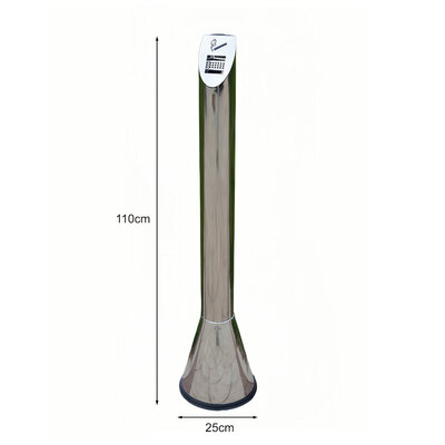 Decopatent - Grote Staande Asbak RVS - Rookpaal Peukenzuil voor Binnen & Buiten - Vrijstaande ronde Hoge Asbak - Afm:  25 x 25 x 110 Cm.