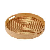 Decopatent - Bamboe Dienblad Rond - Diameter: 27 Cm - Dienblad met handvaten - Schaal - Presenteerblad - Serveerschaal - Woonaccessoires - Gevlochten Bamboe Riet - Afm: 27 x 27 x 3.8 Cm.