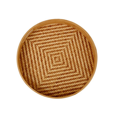 Decopatent - Bamboe Dienblad Rond - Diameter: 33 Cm - Dienblad met handvaten - Schaal - Presenteerblad - Serveerschaal - Woonaccessoires - Gevlochten Bamboe Riet - Afm: 33 x 33 x 4.8 Cm.