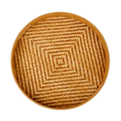 Decopatent - Bamboe Dienblad Rond - Diameter: 38 Cm - Dienblad met handvaten - Schaal - Presenteerblad - Serveerschaal - Woonaccessoires - Gevlochten Bamboe Riet - Afm: 38 x 38 x 5 Cm.