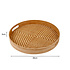 Decopatent - Bamboe Dienblad Rond - Diameter: 38 Cm - Dienblad met handvaten - Schaal - Presenteerblad - Serveerschaal - Woonaccessoires - Gevlochten Bamboe Riet - Afm: 38 x 38 x 5 Cm.