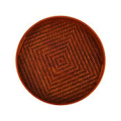 Decopatent - Bamboe Dienblad Rond - Diameter: 33 Cm - Dienblad met handvaten - Schaal - Presenteerblad - Serveerschaal - Woonaccessoires - Gevlochten Donker Bamboe Riet - Afm: 33 x 33 x 4.8 Cm.
