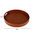 Decopatent - Bamboe Dienblad Rond - Diameter: 38 Cm - Dienblad met handvaten - Schaal - Presenteerblad - Serveerschaal - Woonaccessoires - Gevlochten Donker Bamboe Riet - Afm: 38 x 38 x 5 Cm.
