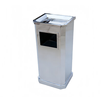 Decopatent - Staande Asbak met RVS Afvalbak - Rechthoekig - Asbak Voor Buiten - Vloerasbak - Buitenasbak Groot - Rookpaal - Asbakken - Afm: 31 x 25.5 x 63 Cm. - Kleur: Zilver