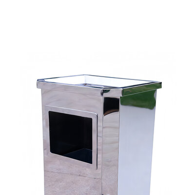 Decopatent - Staande Asbak met RVS Afvalbak - Rechthoekig - Asbak Voor Buiten - Vloerasbak - Buitenasbak Groot - Rookpaal - Asbakken - Afm: 31 x 25.5 x 63 Cm. - Kleur: Zilver