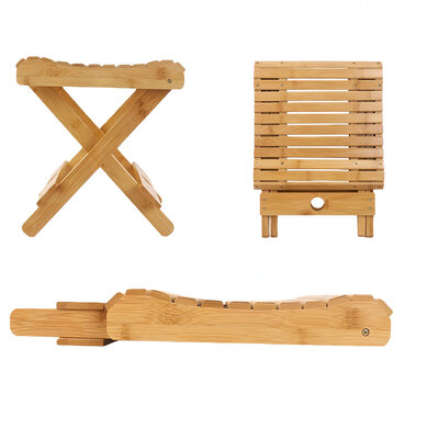 Decopatent - Bamboe Bijzet Kruk - Inklapbare kruk - Bamboe Hout - Inklapbaar krukje - Badkamerkruk - Kinderkruk - Belastbaar tot 80 KG - Afm: 28.3 x 29 x 26 Cm