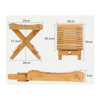 Decopatent - Bamboe Bijzet Kruk - Inklapbare kruk - Bamboe Hout - Inklapbaar krukje - Badkamerkruk - Kinderkruk - Belastbaar tot 80 KG - Afm: 28.3 x 29 x 26 Cm