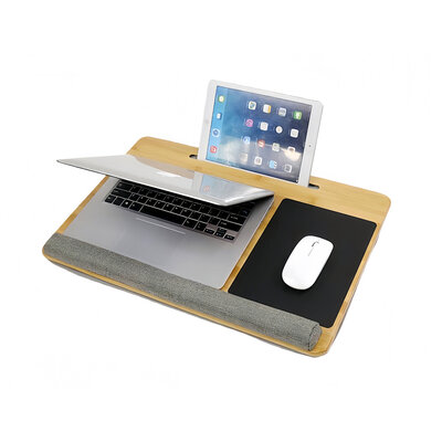Decopatent - Laptop Schoot Standaard Bamboe Hout met Muismat en Telefoon / Ipad houder - Laptopstandaard - Laptop verhoger - Laptoptafel Schoot - Schoottafel - Knietafel - Afm: 55 x 36 x 8 Cm