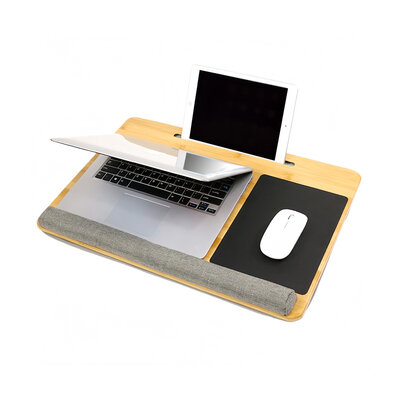 Decopatent - Laptop Schoot Standaard Bamboe Hout met Muismat en Telefoon / Ipad houder - Laptopstandaard - Laptop verhoger - Laptoptafel Schoot - Schoottafel - Knietafel - Afm: 55 x 36 x 8 Cm