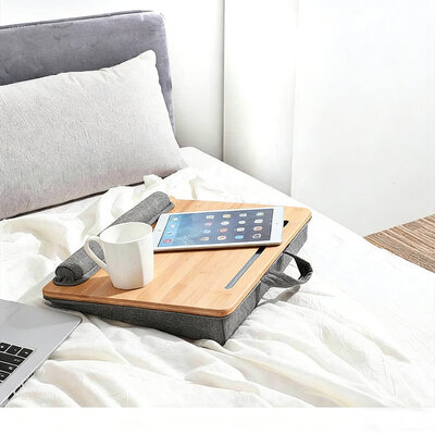 Decopatent - Laptop Schoot Standaard Bamboe Hout met Telefoon / Ipad houder - Laptopstandaard - Laptop verhoger - Laptoptafel Schoot - Schoottafel - Knietafel - Afm: 42 x 34 x 8 Cm