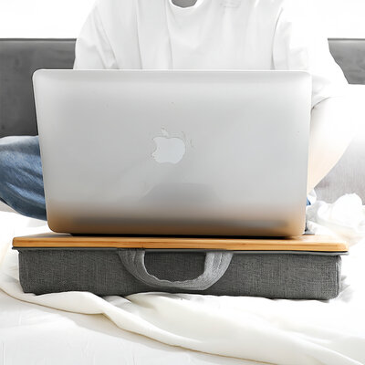 Decopatent - Laptop Schoot Standaard Bamboe Hout met Telefoon / Ipad houder - Laptopstandaard - Laptop verhoger - Laptoptafel Schoot - Schoottafel - Knietafel - Afm: 42 x 34 x 8 Cm