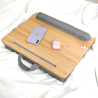 Decopatent - Laptop Schoot Standaard Bamboe Hout met Telefoon / Ipad houder - Laptopstandaard - Laptop verhoger - Laptoptafel Schoot - Schoottafel - Knietafel - Afm: 42 x 34 x 8 Cm