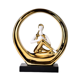 Decopatent Decopatent - Yoga Beeld Vrouw - Sculptuur Yoga dame - Woman Woondecoratie - Yoga meditatie houding - Rond Decoratie beeld - Afm. 24.5x8.8.x27 Cm - Kleur: Goud