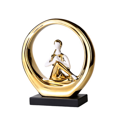 Decopatent Decopatent - Yoga Beeld Vrouw - Sculptuur Yoga dame - Woman Woondecoratie - Yoga meditatie houding - Rond Decoratie beeld - Afm. 24.5x8.8.x27 Cm - Kleur: Goud