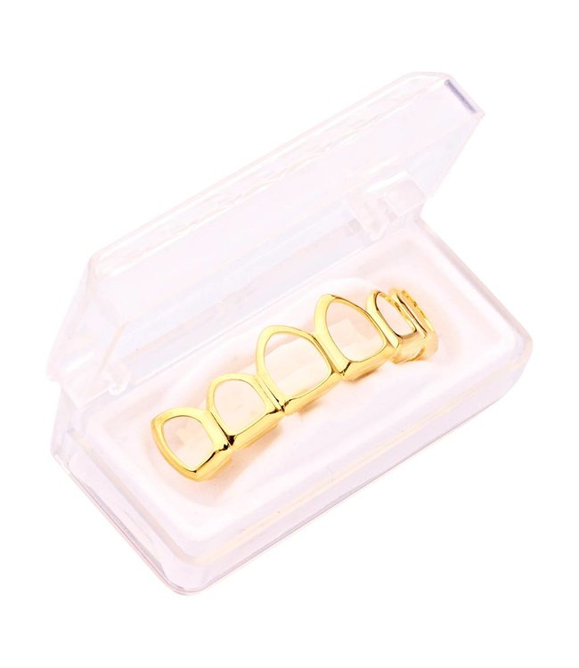 GrillzShop Grillz tanden - bovenkant en onderkant - Hollow  - Goudkleurig