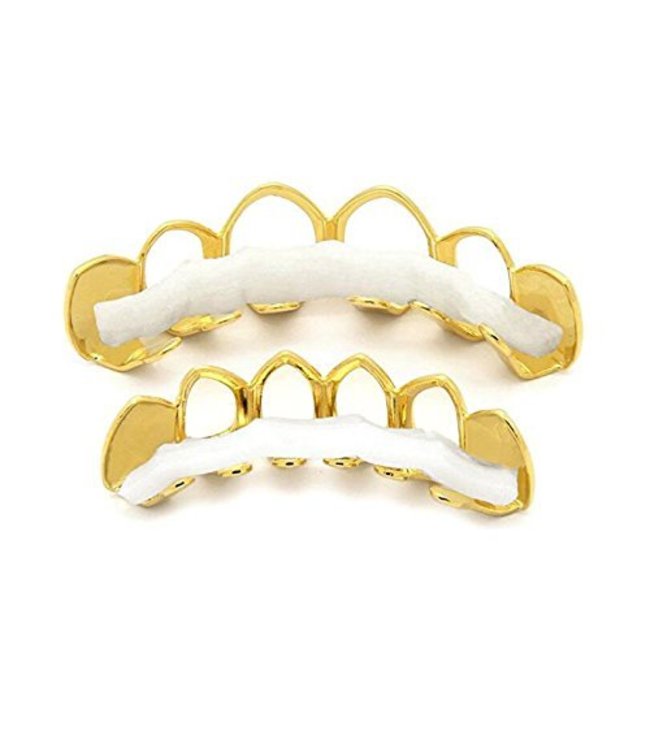 GrillzShop Grillz tanden Goudkleurig - bovenkant en onderkant - Mid Hollow