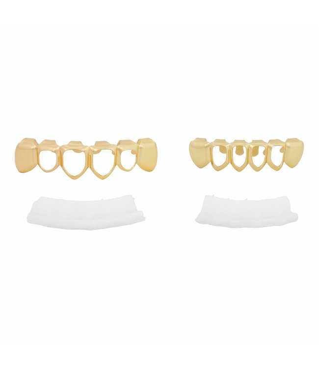 GrillzShop Grillz tanden Goudkleurig - bovenkant en onderkant - Mid Hollow