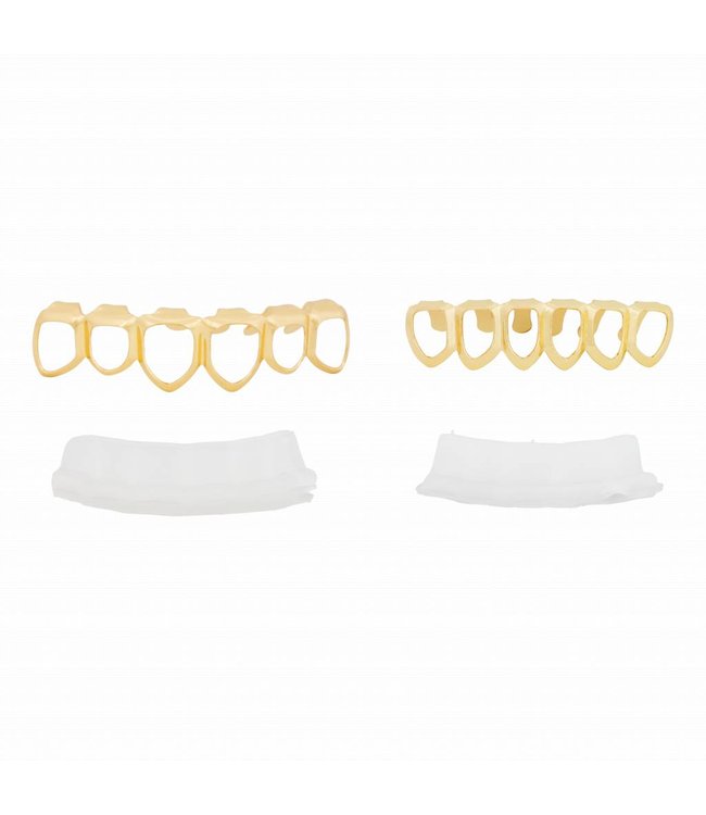 GrillzShop Grillz tanden - bovenkant en onderkant - Hollow  - Goudkleurig