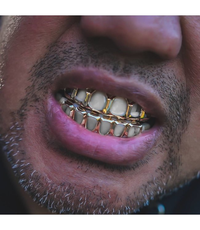 GrillzShop Grillz tanden - bovenkant en onderkant - Hollow  - Goudkleurig