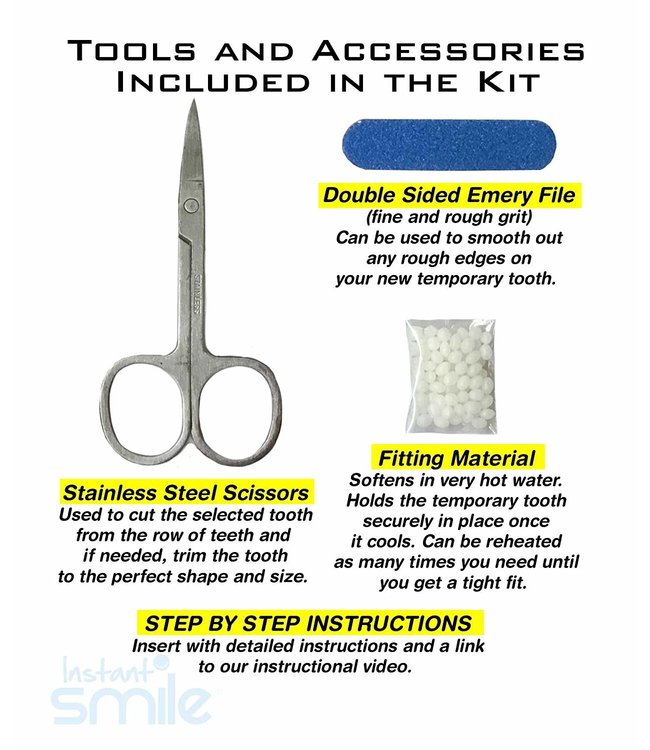 GrillzShop Tand afgebroken reparatie kit InstantSmile gebit (goedkope kunstgebit) - Theeth Recovery -  Multishade
