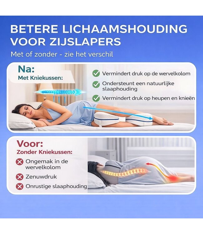 Orthopedisch Kniekussen voor Zijslapers - Inclusief opbergzak - Kniekussen - Kniekussen voor in Bed - Beenkussen - Knie Kussen - Kniekussens - Zijslaapkussen - Artrose - Heupklachten - Ischias