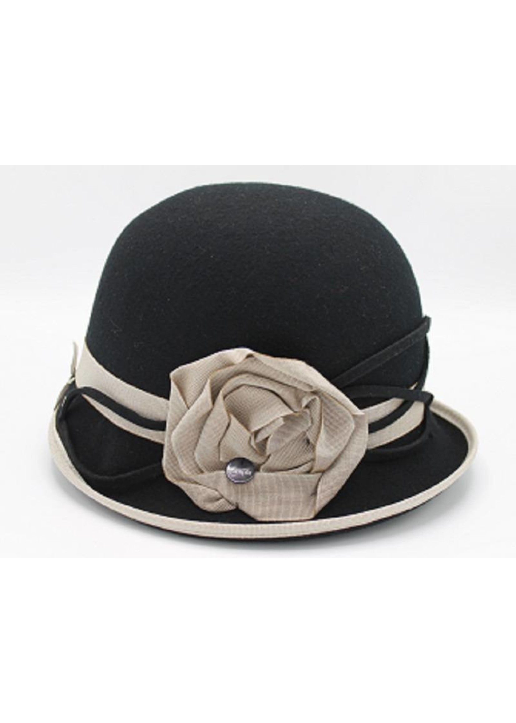 Black bowler hat with Beige Flower - Complit