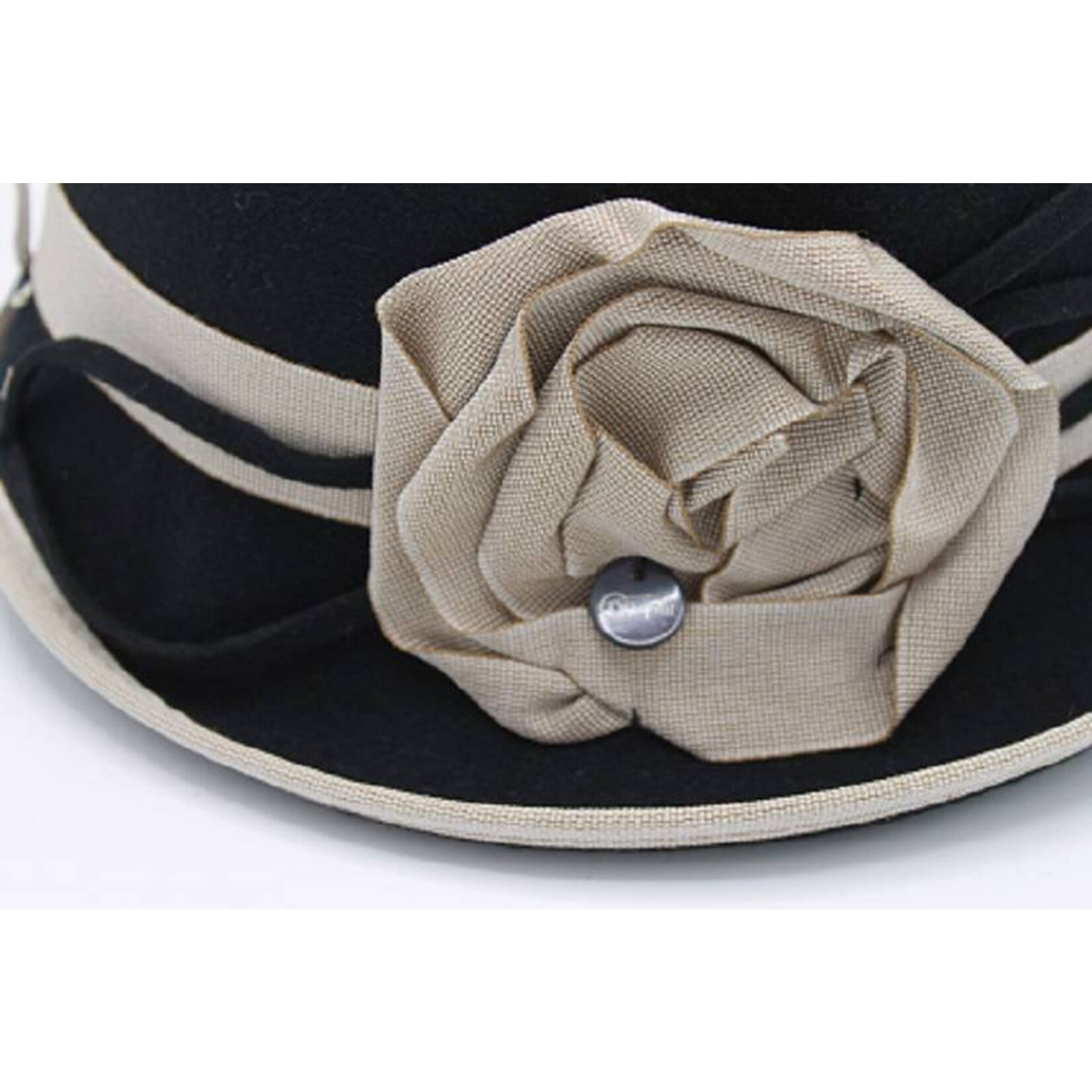 Complit Black bowler hat with Beige Flower - Complit