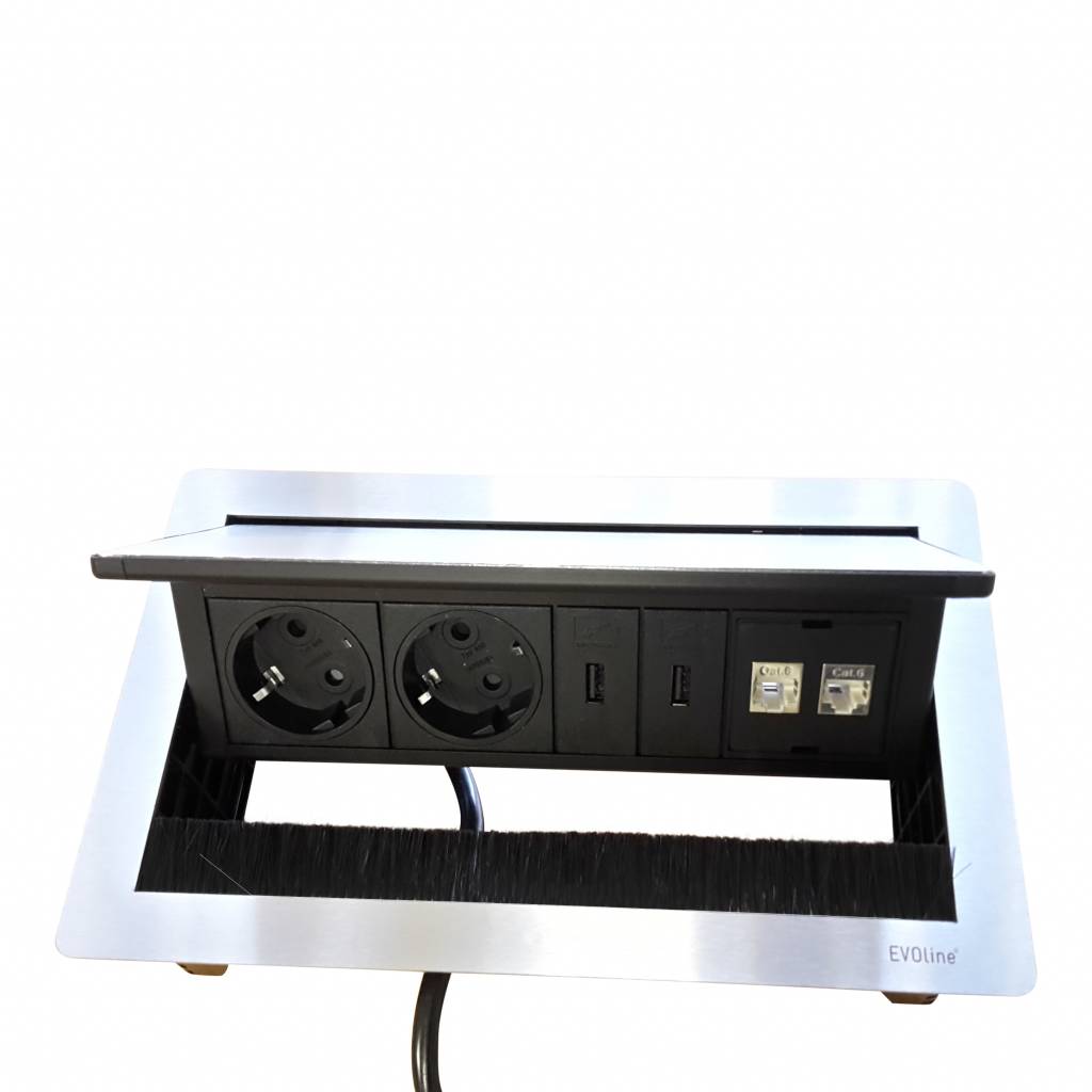 Evoline Fliptop Rvs Push 2X 230V 2X Usb Charger 2X Rj45 evoline kopen in de aanbieding