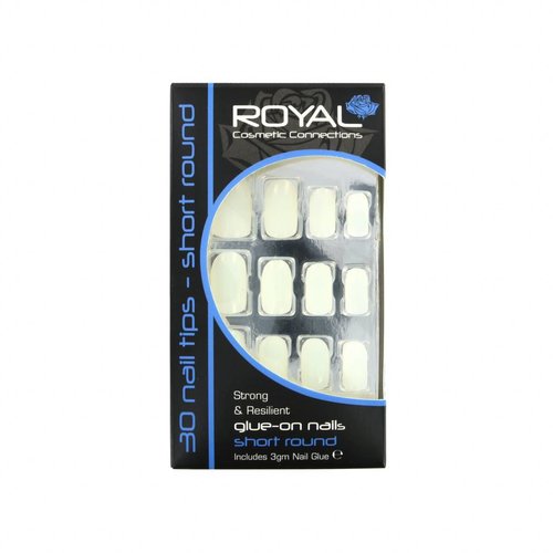 Royal 30 Short Round Glue-On Nail Tips - Natural (met nagellijm)