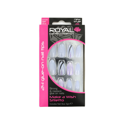 Royal 24 Stiletto Glue-On Nail Tips - Make A Wish (met nagellijm)