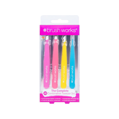 Brushworks HD 4 Piece Combination Pincet Set - Neon