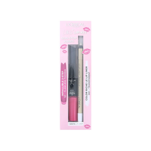 L'Oréal Non-Stop Kisses Lip Kit - 121 Flawless Fuchsia - 001 Transparent (Duitse versie)