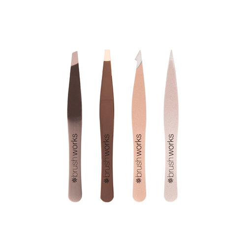 Brushworks HD 4 Piece Combination Tweezers Set - Bronze