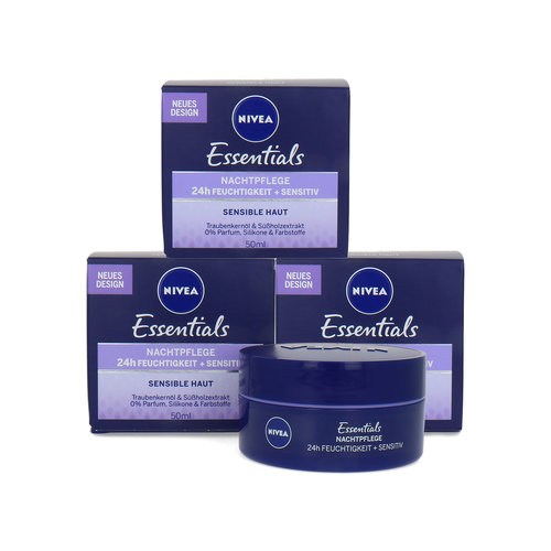 Nivea Essentials Nachtcrème - 3 x 50 ml (voor gevoelige huid)