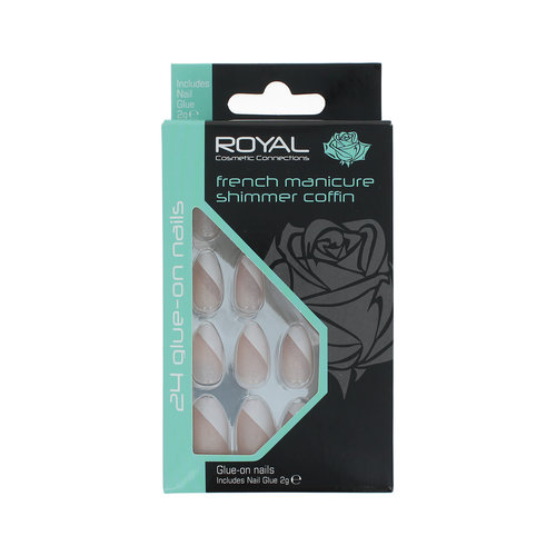 Royal 24 Coffin Glue-on Nails - Shimmer French Manicure